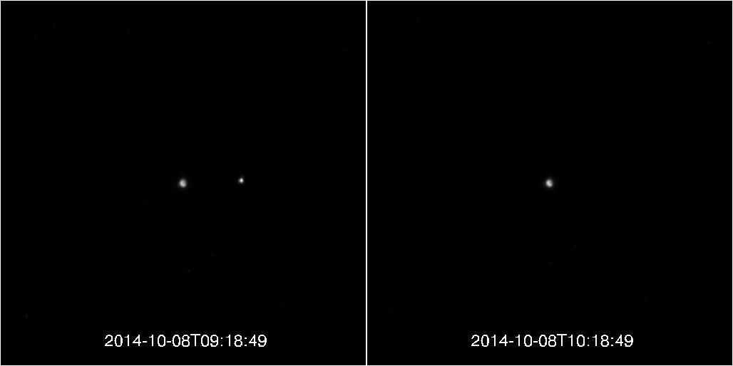 Lunar eclipse captured by MESSENGER spacecraft, showcasing Earth's shadow on the moon.