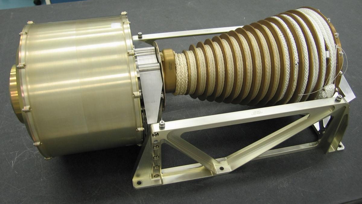 Hardware designed for lowering the Mars Science Laboratory Rover onto Mars from a rocket-powered descent stage.