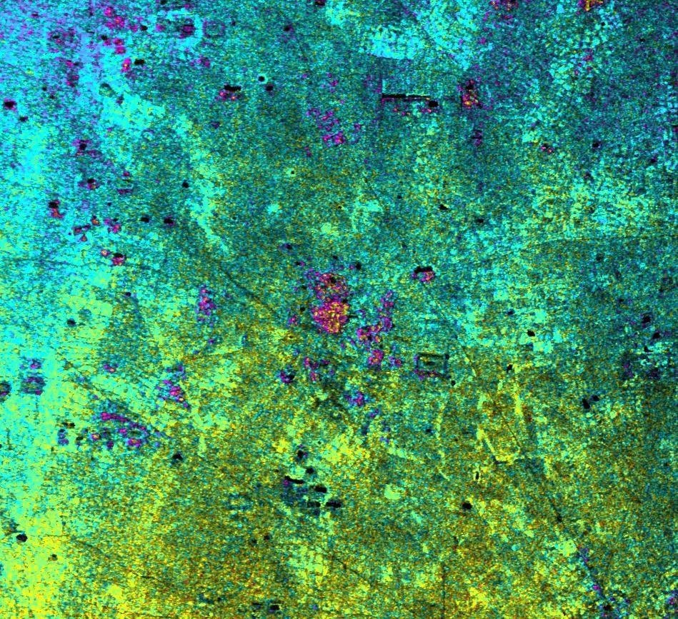 NASA radar image depicting topographical height variations in Ancharn Kuy, Cambodia, captured in 2002.