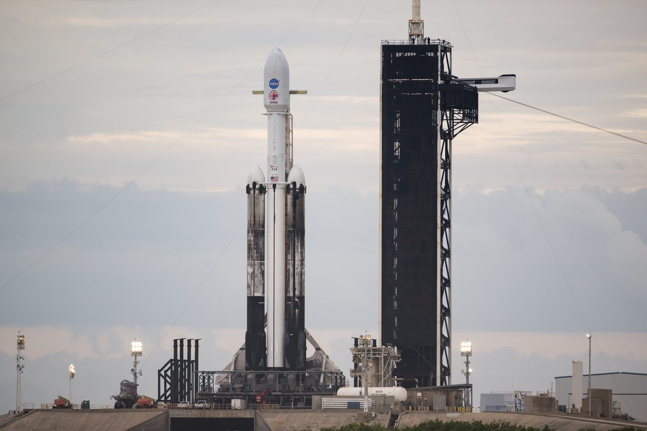 Psyche spacecraft stands ready on the launch pad, poised for its upcoming mission into space.