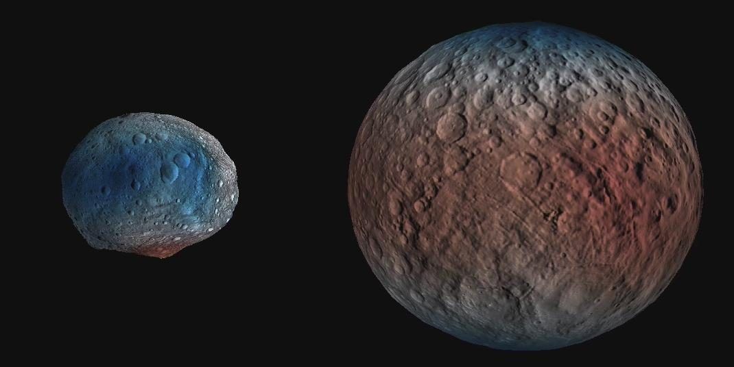 Dwarf planet Ceres with hydrogen concentration data from NASA's Dawn spacecraft overlayed on its surface.