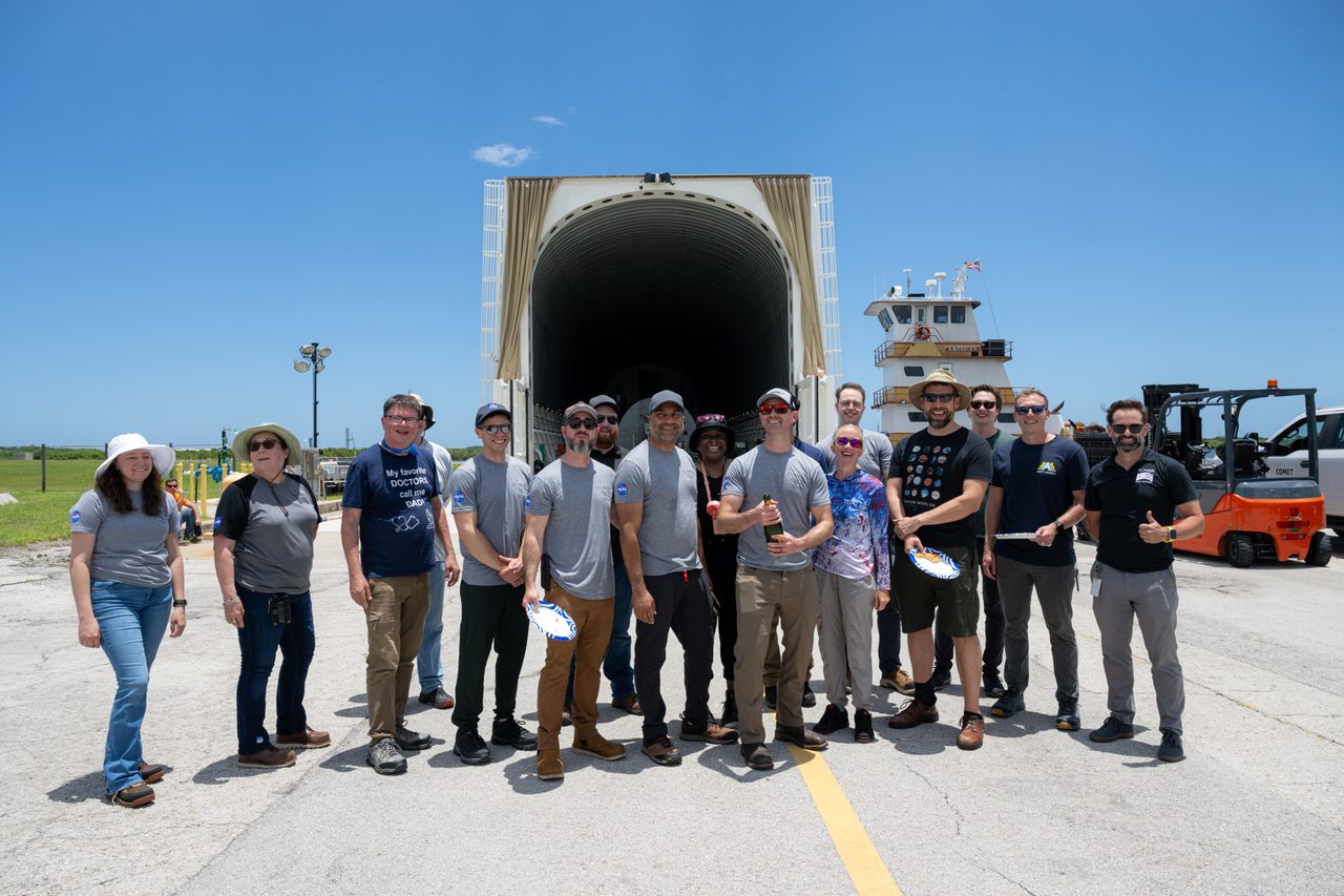 Roman Space Telescope being carefully transported upon arrival at the facility.