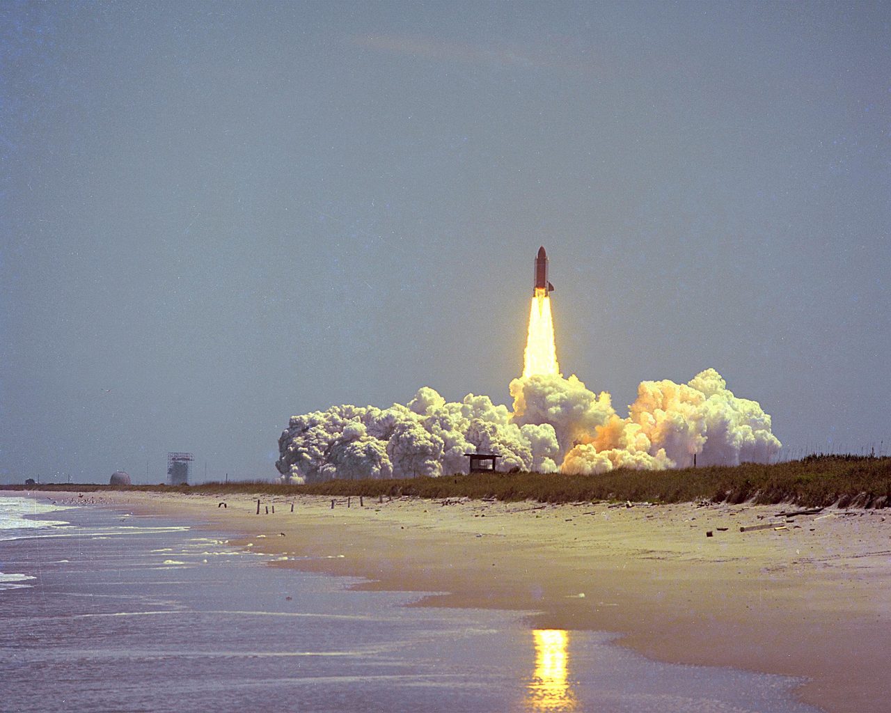 Space shuttle on launch pad at Kennedy Space Center, 1983.