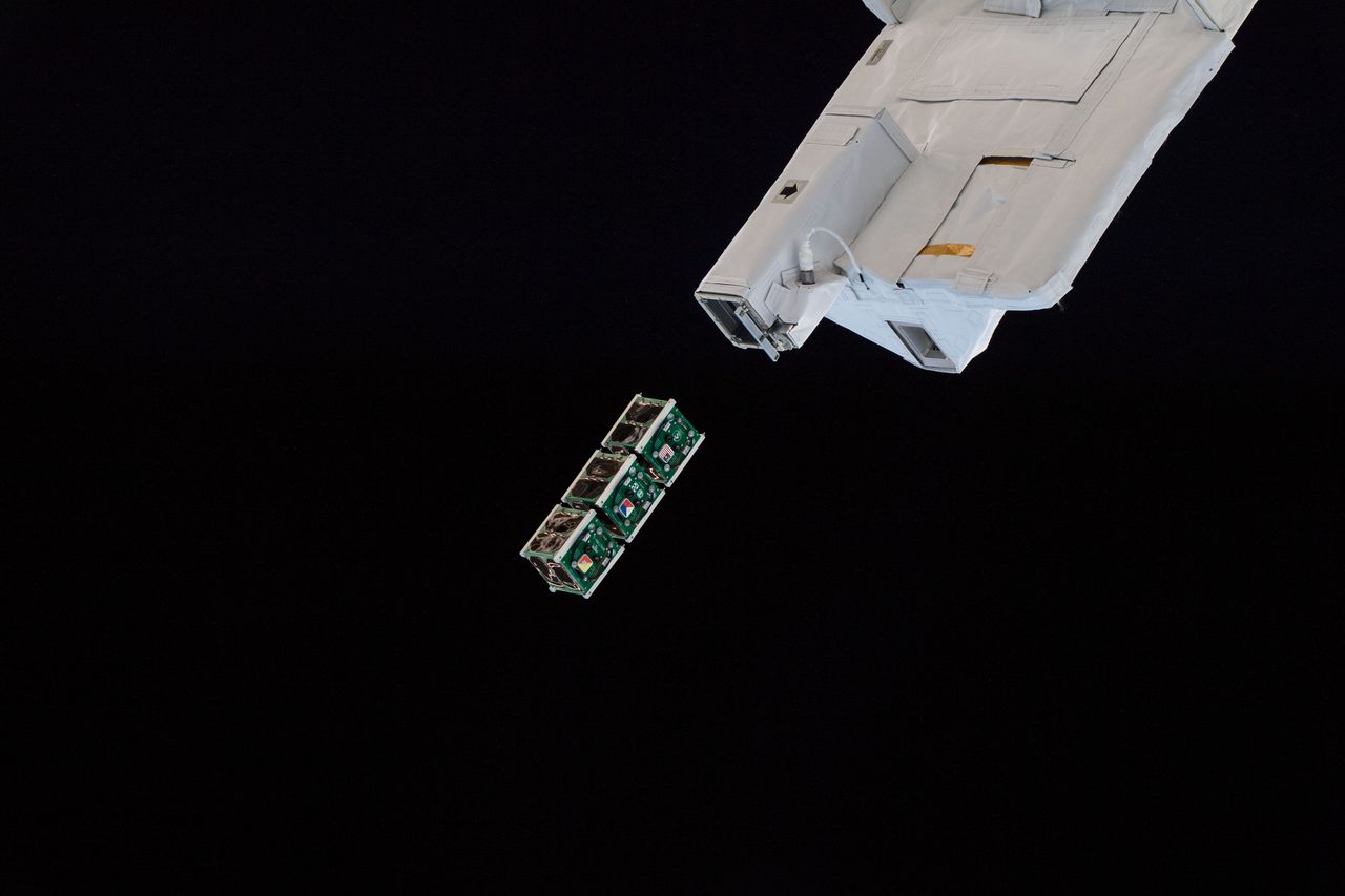 BIRDS-2 satellites being deployed into orbit from the International Space Station.