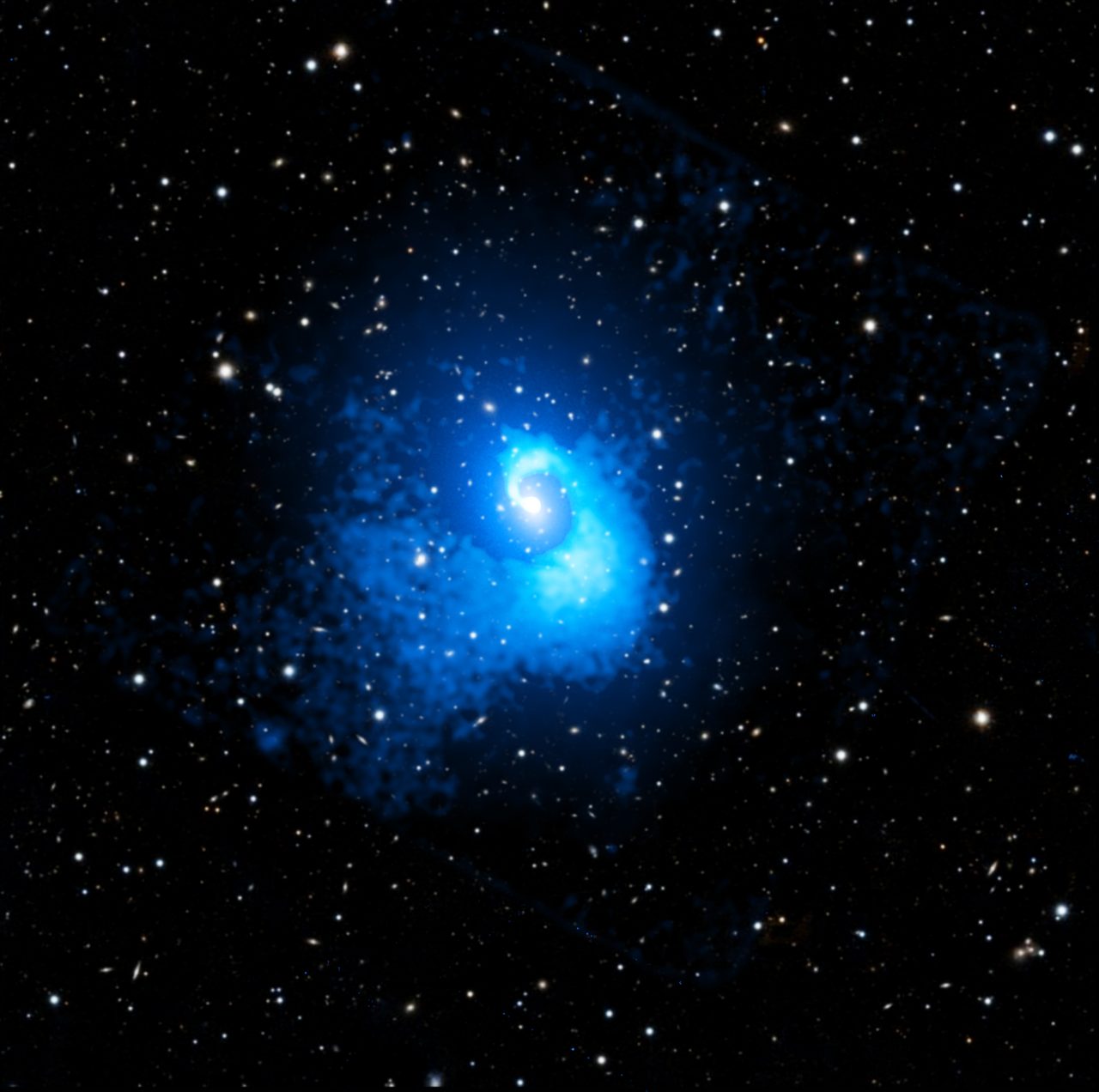 A breathtaking view of two massive galaxy clusters colliding, showcasing vibrant cosmic colors and intricate celestial patterns.