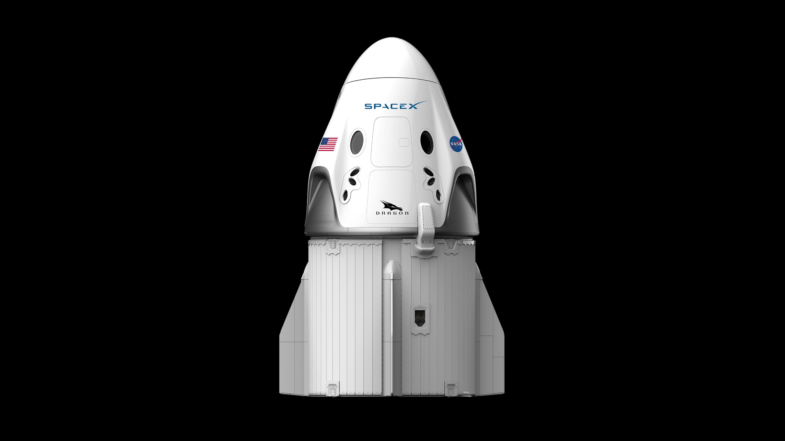 Colorful illustration of SpaceX Crew Dragon spacecraft in orbit above Earth.