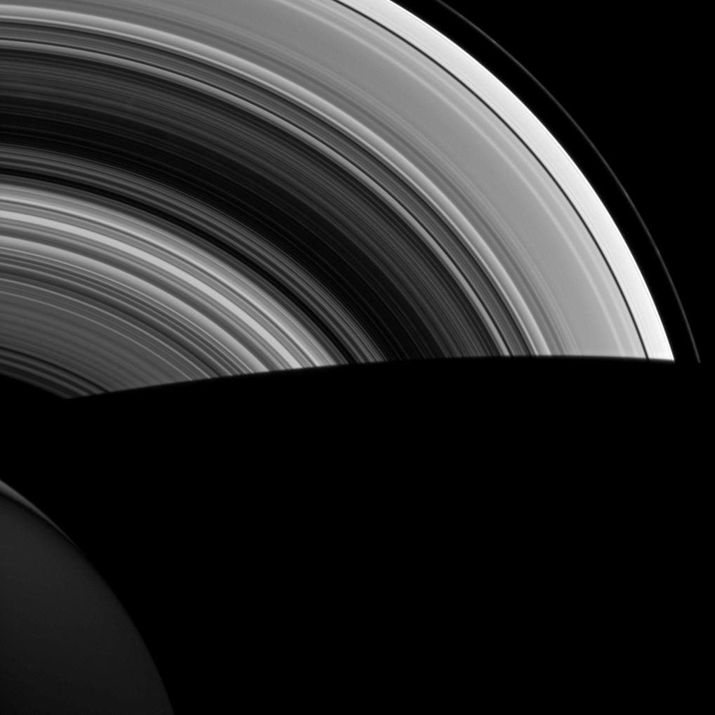 Cassini spacecraft captures Saturn's rings transitioning from light to shadow.