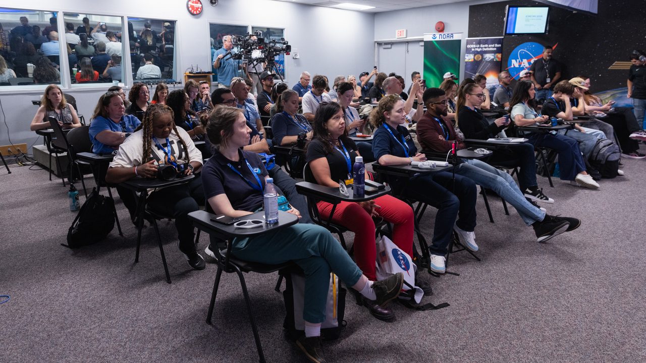 NASA's SpaceX GOES-U Social Briefing event with speakers discussing upcoming satellite mission.