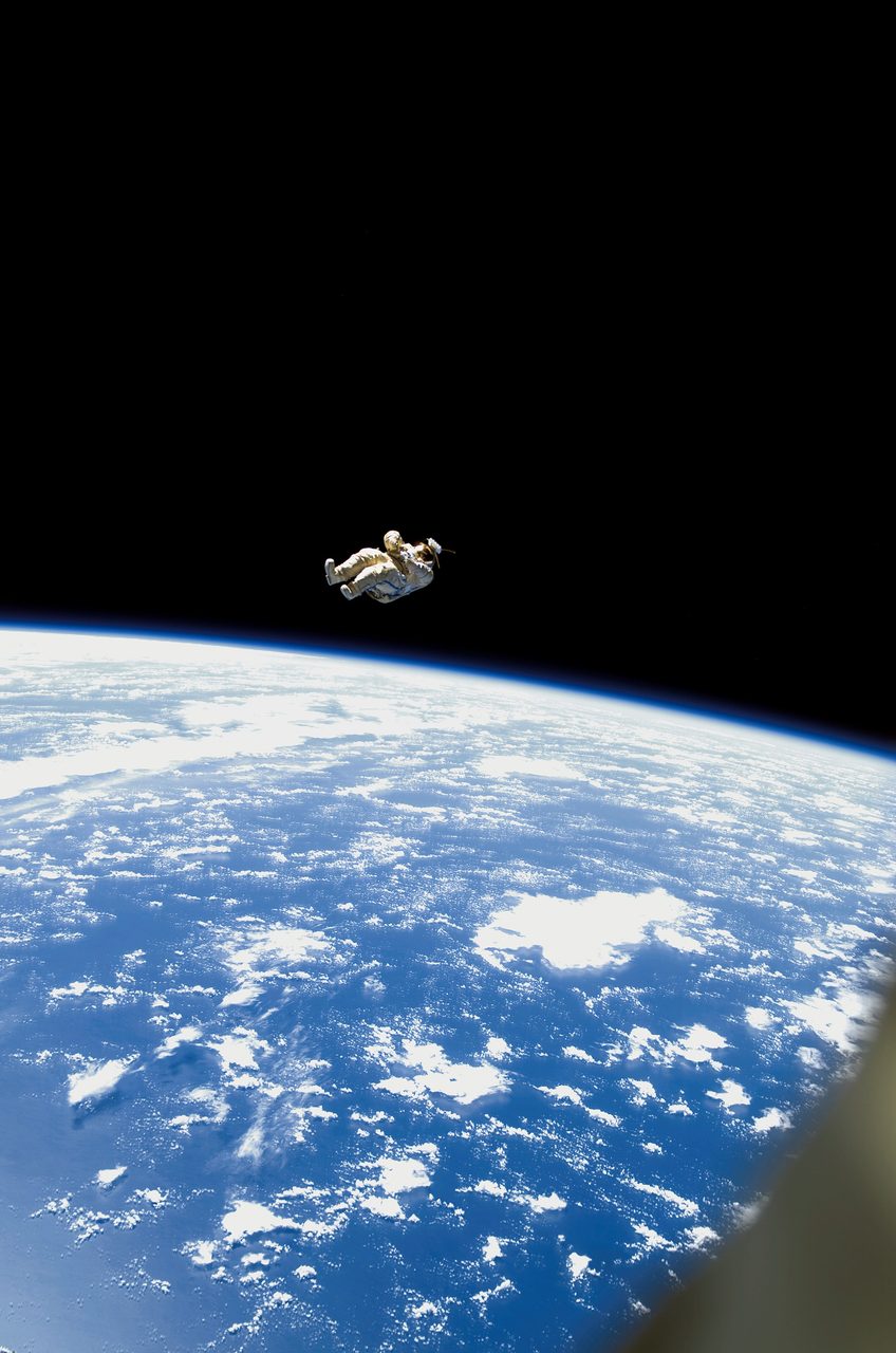 Orlan Suit RadioSkaf Microsatellite floating in space after release from the International Space Station during Expedition 12