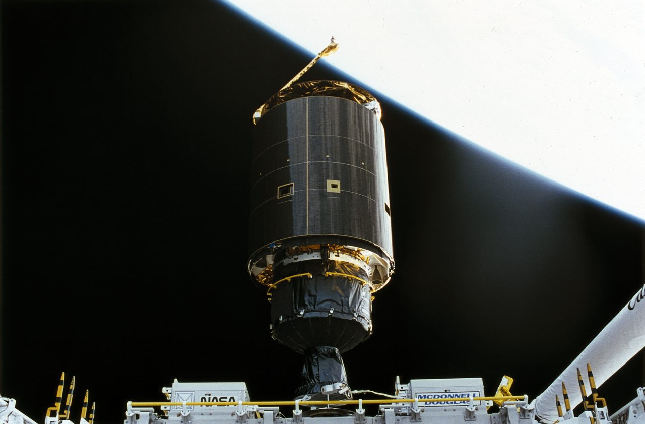 The Intelsat VI communications satellite photographed from Space Shuttle Endeavour during the STS-49 mission in May 1992