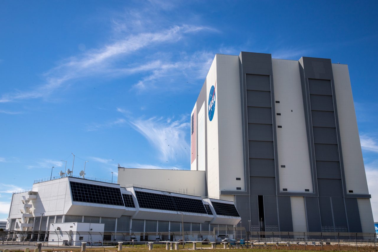 Exterior view of Launch Control Center with new signage after renaming ceremony.