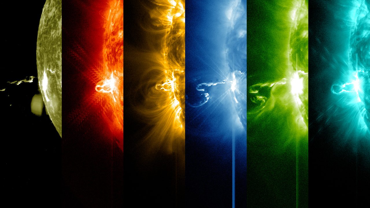 NASA's SDO captures a vibrant solar flare erupting from the sun's surface, showcasing intense solar activity.