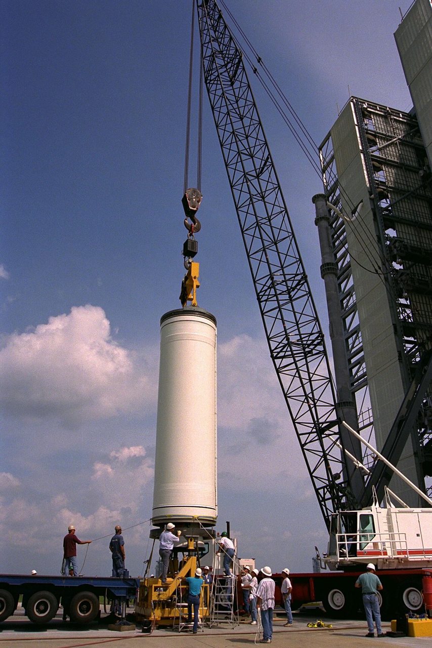 Historical photo labeled KSC-97pc1039, depicting a significant moment at Kennedy Space Center.