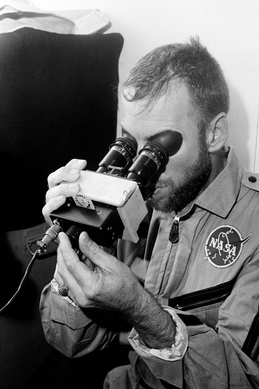 Astronaut James A. Lovell Jr. undergoes an eye examination at Cape Canaveral before the Gemini-Titan 7 mission.