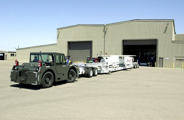 KENNEDY SPACE CENTER, FLA. - At Vandenberg Air Force Base, Calif., the Pegasus launch vehicle is moved into its hangar.  The Pegasus will carry the SciSat-1 spacecraft in a 400-mile-high polar orbit to investigate processes that control the distribution of ozone in the upper atmosphere.  The scientific mission of SciSat-1 is to measure and understand the chemical processes that control the distrib
