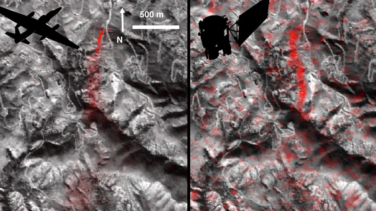 NASA satellite imagery reveals methane plumes over Aliso Canyon, California, from January 2016.