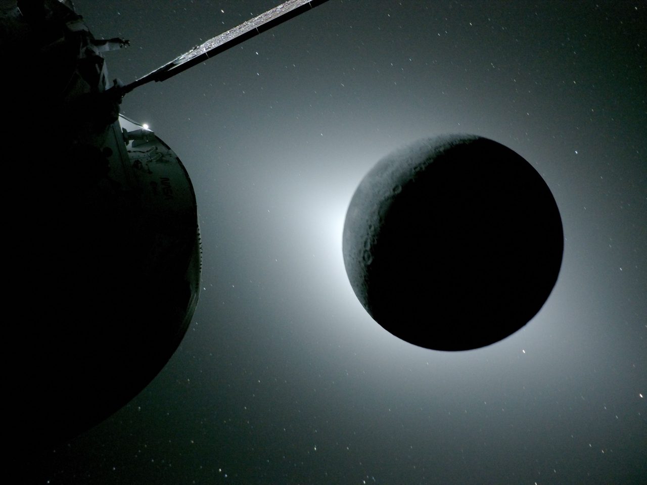 Total solar eclipse with the sun's corona visible, creating a dramatic celestial event.