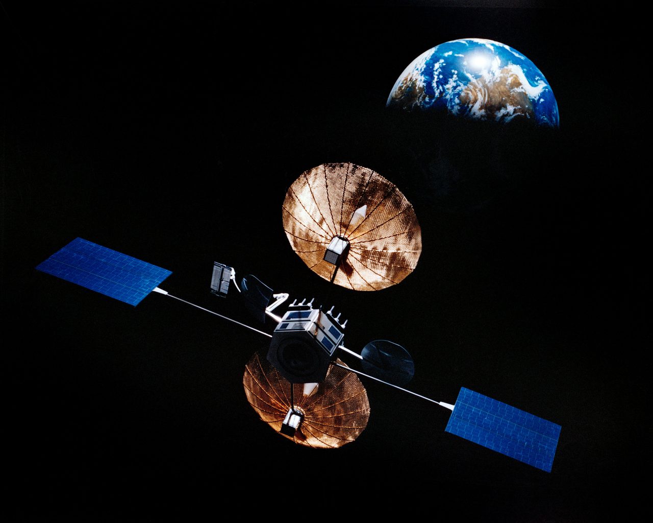 Illustration of a satellite orbiting Earth, highlighting its solar panels and communication arrays.