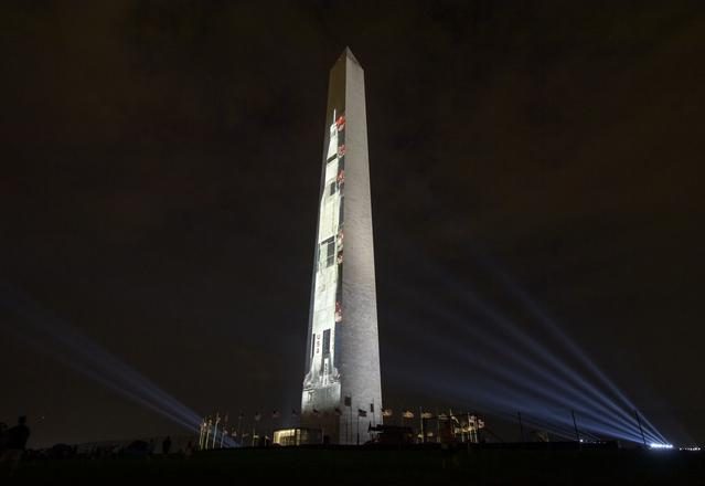 Apollo 11 Saturn V Rocket Projected On The Washington Monument