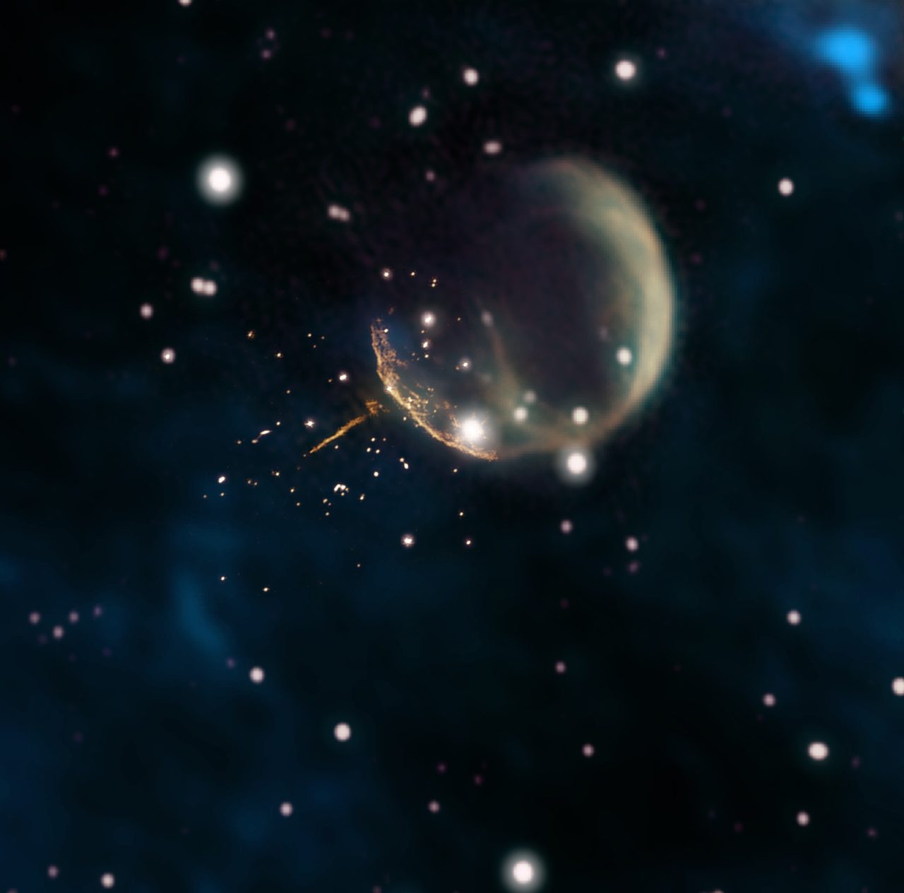 A detailed view of the CTB 1 supernova remnant showing intricate patterns of dust and gas.