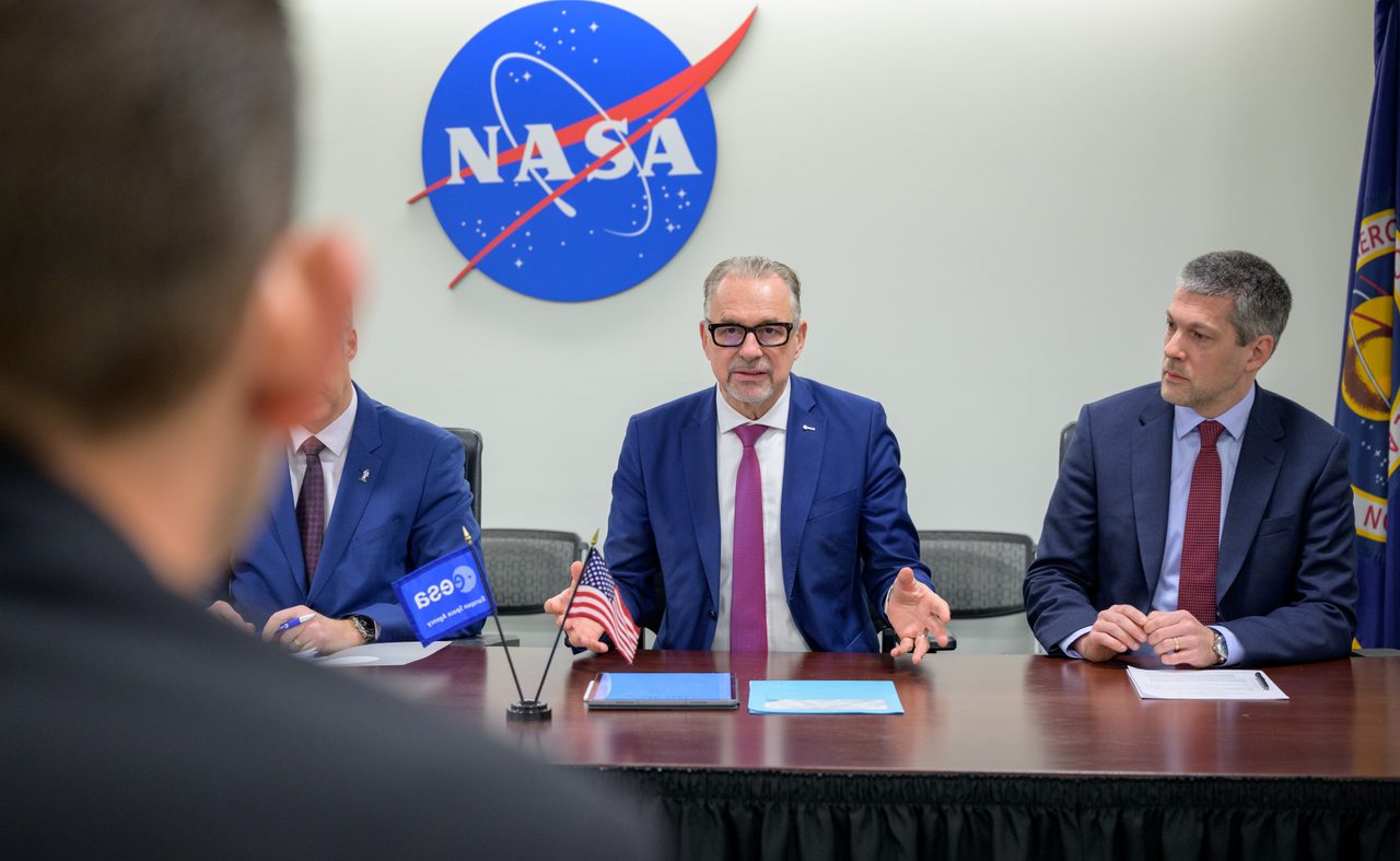 NASA Administrator Isaacman and ESA Director General Aschbacher meet, discussing international collaboration in space exploration.