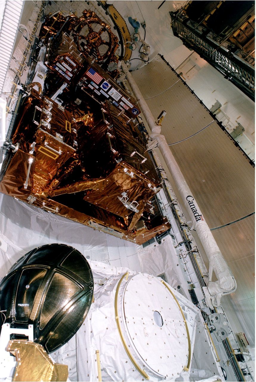 KENNEDY SPACE CENTER, FLA. -  The Payload is seen inside of the Bay just before the doors are closed for flight at KSC's Launch Pad 39A.   Discovery, the orbiter for the STS-82 mission, is ready for the launch of the second Hubble Space Telescope service mission.  The payload consists of the Near Infrared Camera and Multi-Object Spectrometer (NICMOS) that will be installed, Fine Guidance Sensor #1