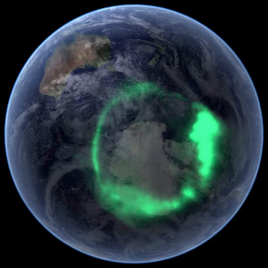 NASA's IMAGE spacecraft captures vibrant Aurora Australis lights from space.