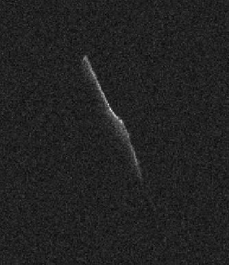 Radar image of elongated asteroid 2003 SD220 passing Earth at 6.8 million miles on December 24, 2015.