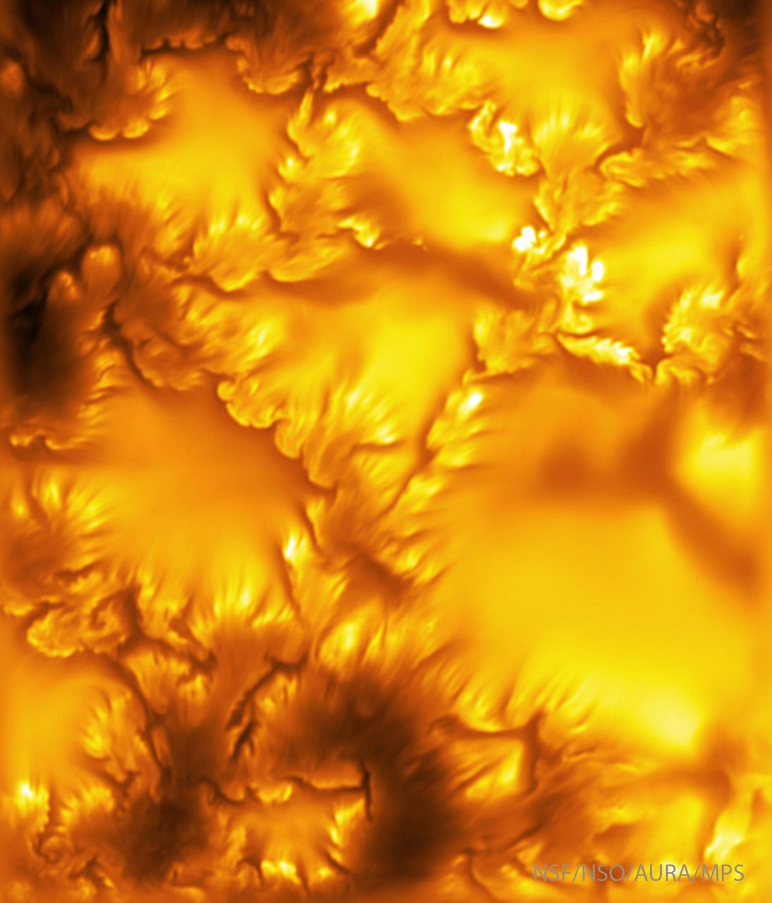 High-resolution image of the Sun revealing surface instability with intricate patterns and bright solar flares.