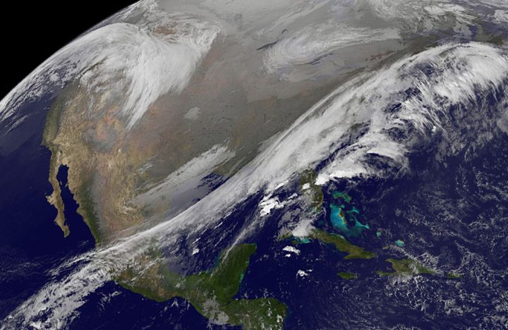 Satellite image showing potential travel disruption areas in the U.S. ahead of Thanksgiving holiday.