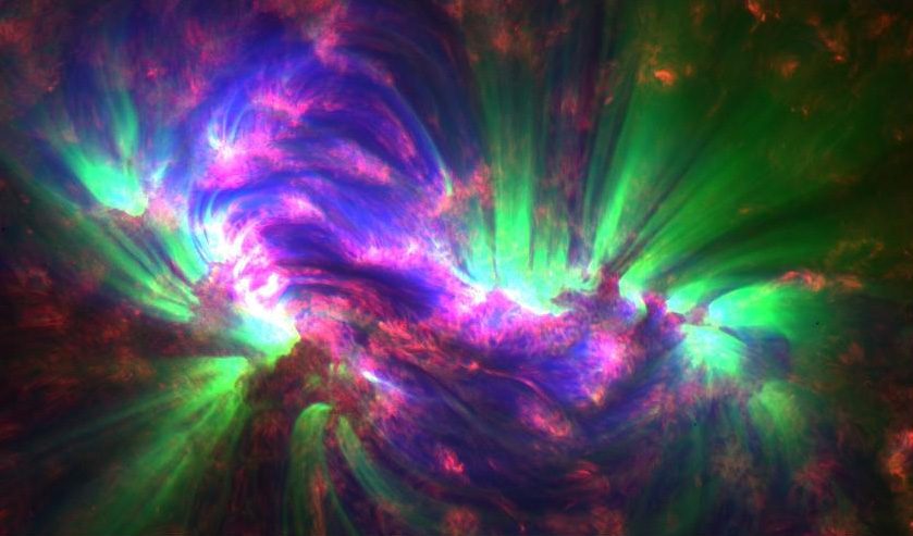 Close-up view of the Sun's corona with visible energy spots captured by SDO.