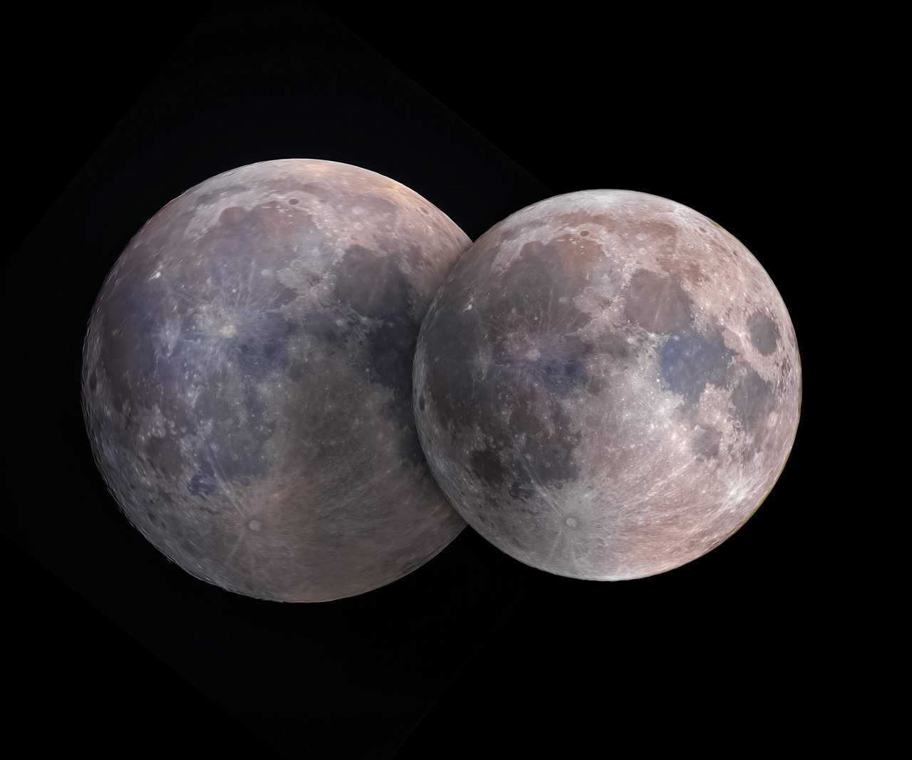 A striking comparison of a large supermoon and a smaller micromoon against a dark night sky.