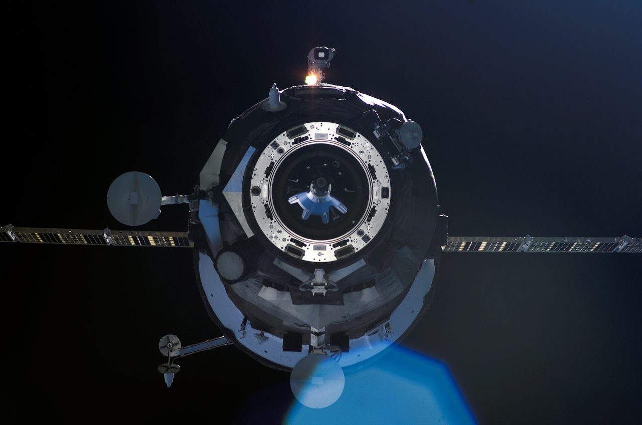 Progress spacecraft approaching and docking with the International Space Station during Expedition 12.