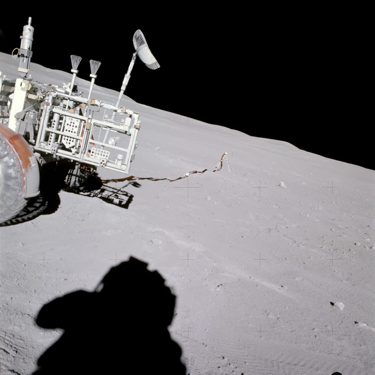 Lunar Portable Magnetometer on Lunar Roving Vehicle during Extravehicular Activity on the Moon.