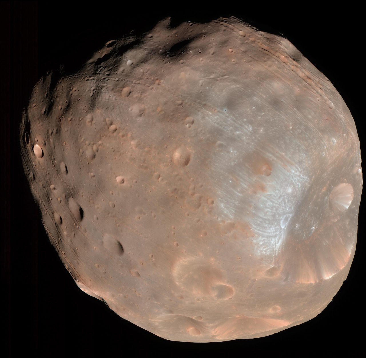 Stickney crater on Phobos (HiRISE, March 2008)