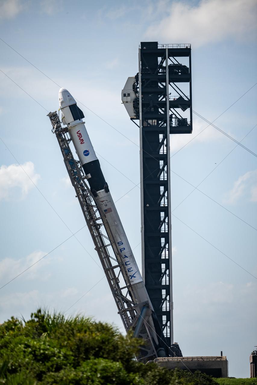 Falcon 9 with Crew Dragon during rollout at Launch Complex 39A